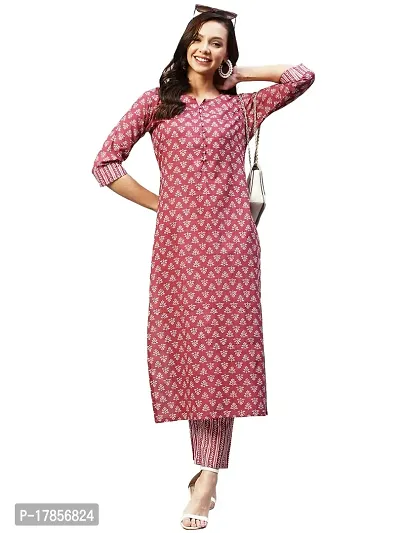 Stylish Womens Cotton Blend Traditional Straight Printed Kurta And Pant Set-thumb0