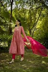 Stylish Pink Cotton Blend Printed Kurta, Bottom and Dupatta Set For Women-thumb2