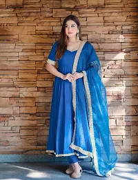 Stylish Blue Rayon Solid Kurta Bottom and Dupatta Set For Women-thumb1