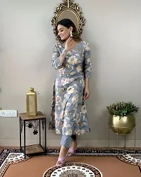 Stylish Grey Rayon Floral Kurta Bottom Set For Women-thumb1