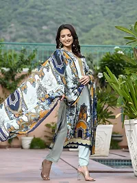 Stylish Blue Rayon Printed Kurta Bottom and Dupatta Set For Women-thumb1