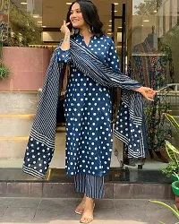 Stylish Blue Rayon Polka Print Kurta Bottom and Dupatta Set For Women-thumb2