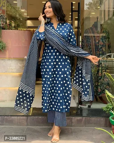 Stylish Blue Rayon Polka Print Kurta Bottom and Dupatta Set For Women-thumb3