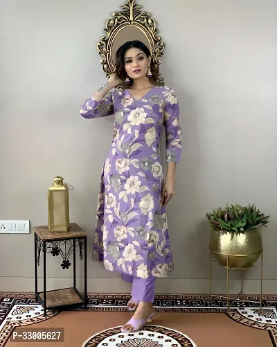 Stylish Lavender Rayon Floral Kurta Bottom Set For Women-thumb5