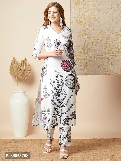 Stylish White Rayon Printed Kurta Bottom Set For Women-thumb5