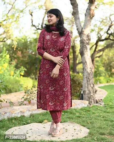 Stylish Maroon Rayon Floral Kurta Bottom and Dupatta Set For Women-thumb2