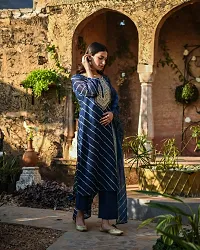 Designer Womens Navy Blue Cotton Blend Embroidered Kurta With Palazzos and Dupatta-thumb1