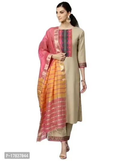 Stylish Womens Cotton Straight Solid Kurta With Pant And Dupatta-thumb0