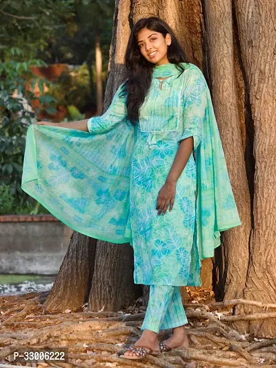 Stylish Turquoise Rayon Printed Kurta Bottom and Dupatta Set For Women-thumb0