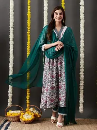 Stylish Cotton Blend Kurta, Bottom and Dupatta Set For Women-thumb1