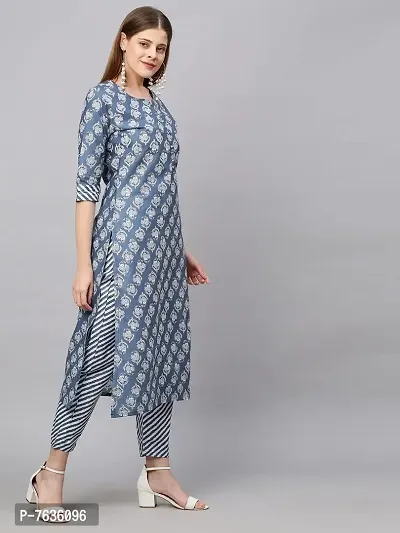 ANNI DESIGNER Women's Cotton Blend Printed Straight Kurta with Pant (Funnu)-thumb4