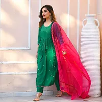 Stylish Green Rayon Solid Kurta Bottom and Dupatta Set For Women-thumb3