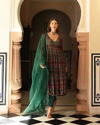 Stylish Green Rayon Printed Kurta Bottom and Dupatta Set For Women-thumb2