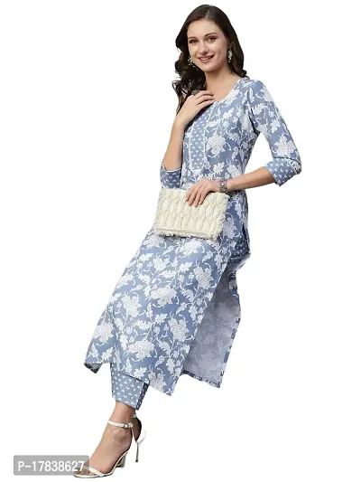 Stylish Womens Cotton Blend Printed Straight Kurta With Pant-thumb0