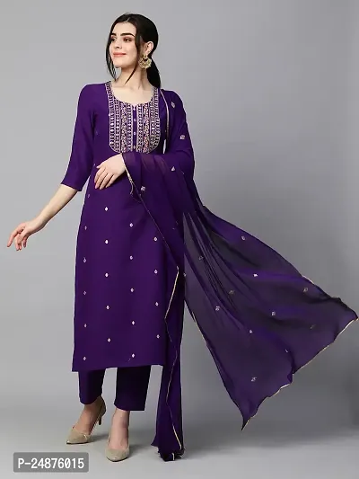 Stylish Poly Chiffon Kurta, Bottom and Dupatta for Women-thumb2