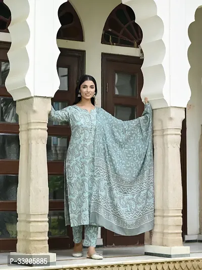 Stylish Grey Rayon Printed Kurta Bottom and Dupatta Set For Women-thumb0