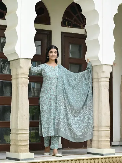 Stylish Rayon Printed Straight Kurtis Bottom and Dupatta Set