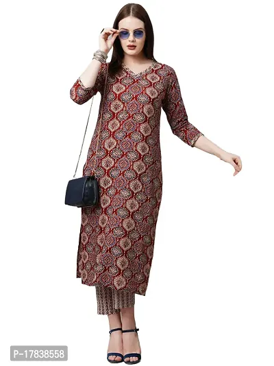 Stylish Womens Cotton Blend Traditional Straight Printed Kurta And Pant Set