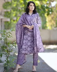 Stylish Blue Rayon Printed Kurta Bottom and Dupatta Set For Women-thumb1