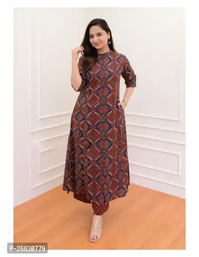 A-Line Maroon Printed Cotton Blend Kurta Bottom Set For Women-thumb4