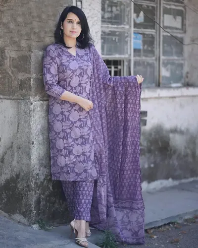 Stylish Rayon Printed Straight Kurtis Bottom and Dupatta Set