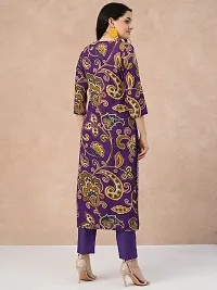 Pretty Wine Printed Cotton Blend Straight Kurta Pant Set-thumb1