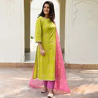 ANNI DESIGNER Women's Cotton Straight Printed Kurta with Pant  Dupatta (SHIPRA Light Green)-thumb2