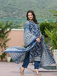 Stylish Blue Rayon Printed Kurta Bottom and Dupatta Set For Women-thumb2