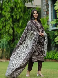 Stylish Brown Rayon Floral Kurta Bottom and Dupatta Set For Women-thumb2