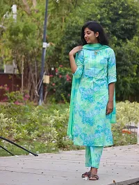 Stylish Turquoise Rayon Printed Kurta Bottom and Dupatta Set For Women-thumb2