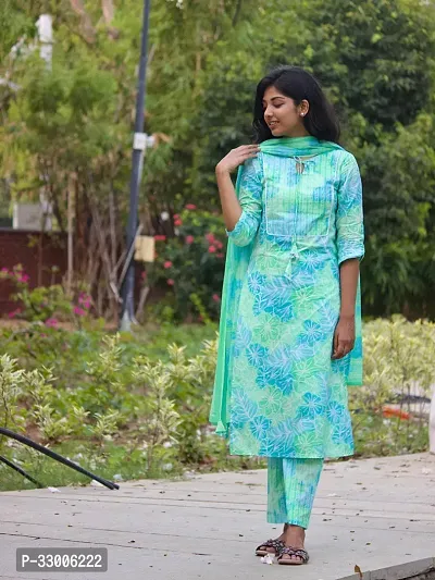 Stylish Turquoise Rayon Printed Kurta Bottom and Dupatta Set For Women-thumb3