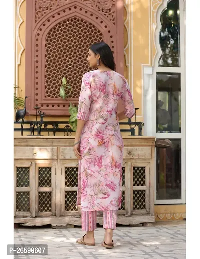 Trendy Pink Printed Cotton Blend Straight Kurta Pant Set-thumb4