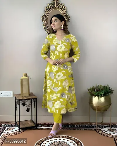 Stylish Yellow Rayon Floral Kurta Bottom Set For Women-thumb3