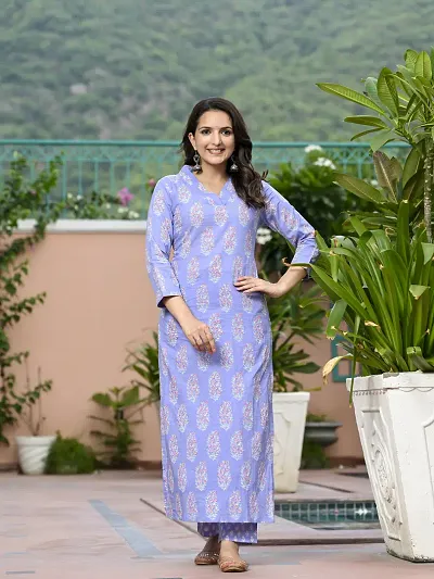 Stylish Rayon Printed Straight Kurtis Bottom Set