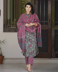 Stylish Grey Rayon Floral Kurta Bottom and Dupatta Set For Women-thumb1