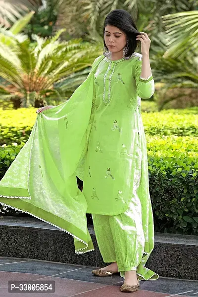 Stylish Green Rayon Embroidered Kurta Bottom and Dupatta Set For Women-thumb0