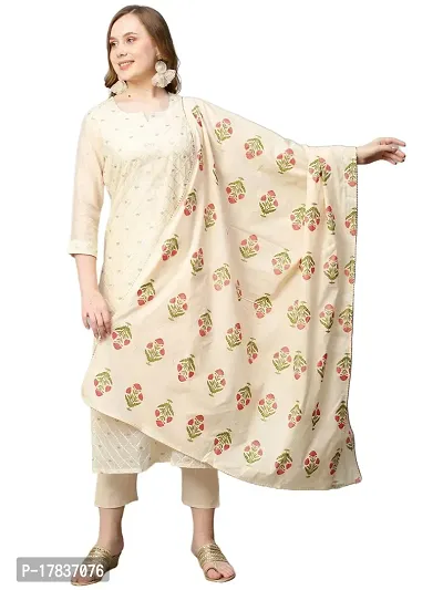 Stylish Womens Cotton Blend Embroidered Straight Kurta With Pant And Dupatta-thumb0