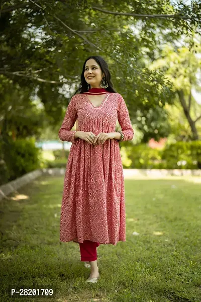 Stylish Pink Cotton Blend Printed Kurta, Bottom and Dupatta Set For Women-thumb5