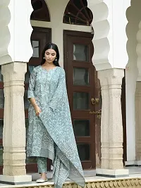 Stylish Grey Rayon Printed Kurta Bottom and Dupatta Set For Women-thumb3