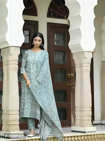 Stylish Grey Rayon Printed Kurta Bottom and Dupatta Set For Women-thumb4