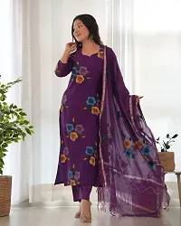 Stylish Cotton Blend Kurta, Bottom and Dupatta Set For Women-thumb1