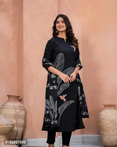 Stylish Black Rayon Printed Kurta Bottom and Dupatta Set For Women-thumb0