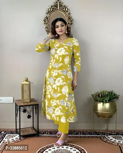 Stylish Yellow Rayon Floral Kurta Bottom Set For Women-thumb2