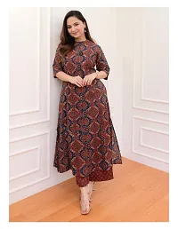 A-Line Maroon Printed Cotton Blend Kurta Bottom Set For Women-thumb1