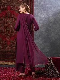 Stylish Wine Rayon Embroidered Kurta Bottom and Dupatta Set For Women-thumb1