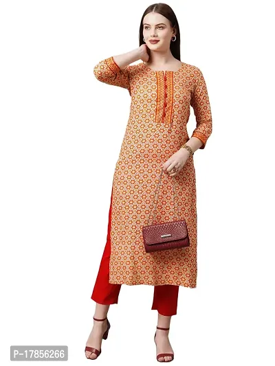 Stylish Womens Cotton Blend Traditional Straight Printed Kurta And Pant Set-thumb0