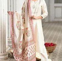 Stylish Cream Rayon Solid Kurta Bottom and Dupatta Set For Women-thumb2