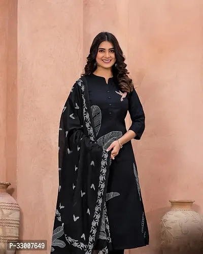 Stylish Black Rayon Printed Kurta Bottom and Dupatta Set For Women-thumb2