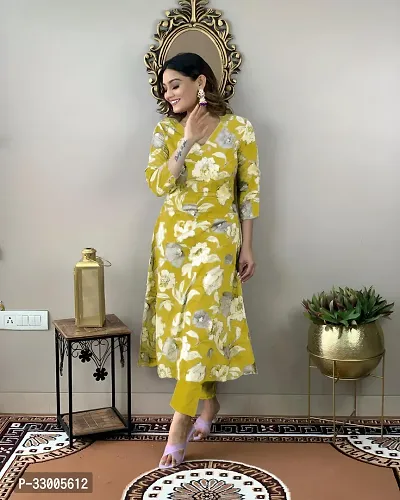 Stylish Yellow Rayon Floral Kurta Bottom Set For Women-thumb4