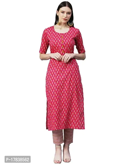 Stylish Womens Cotton Blend Printed Straight Kurta With Pant-thumb0